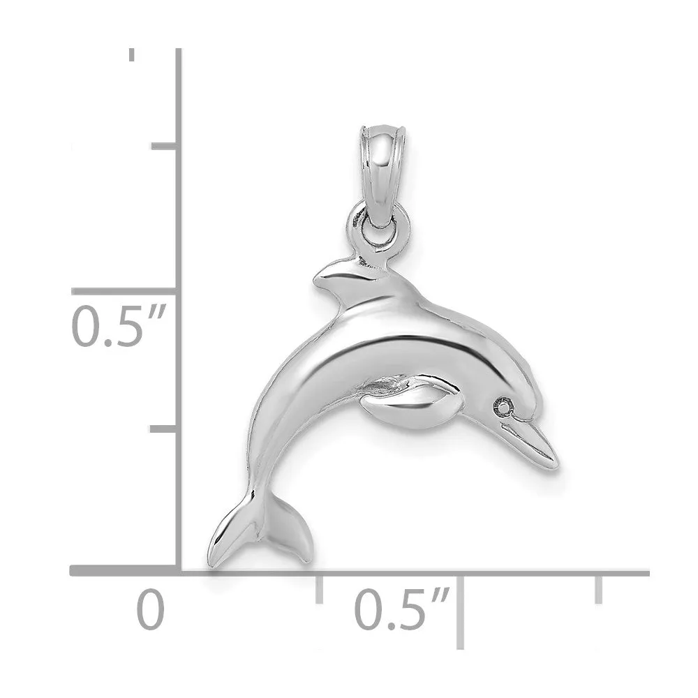 14K White Gold 3-D Dolphin Jumping Charm