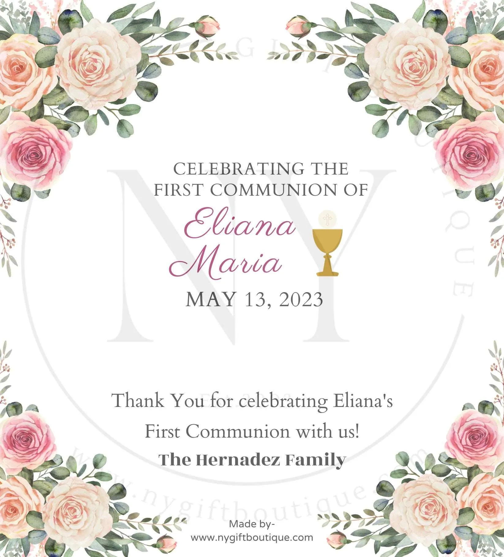 Banquet Design Custom First Communion Chocolate Bar & Silver Foil Wrapper