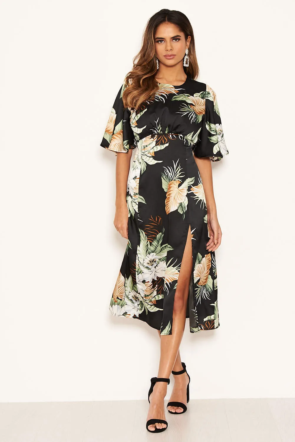 Black Printed Midi Dress