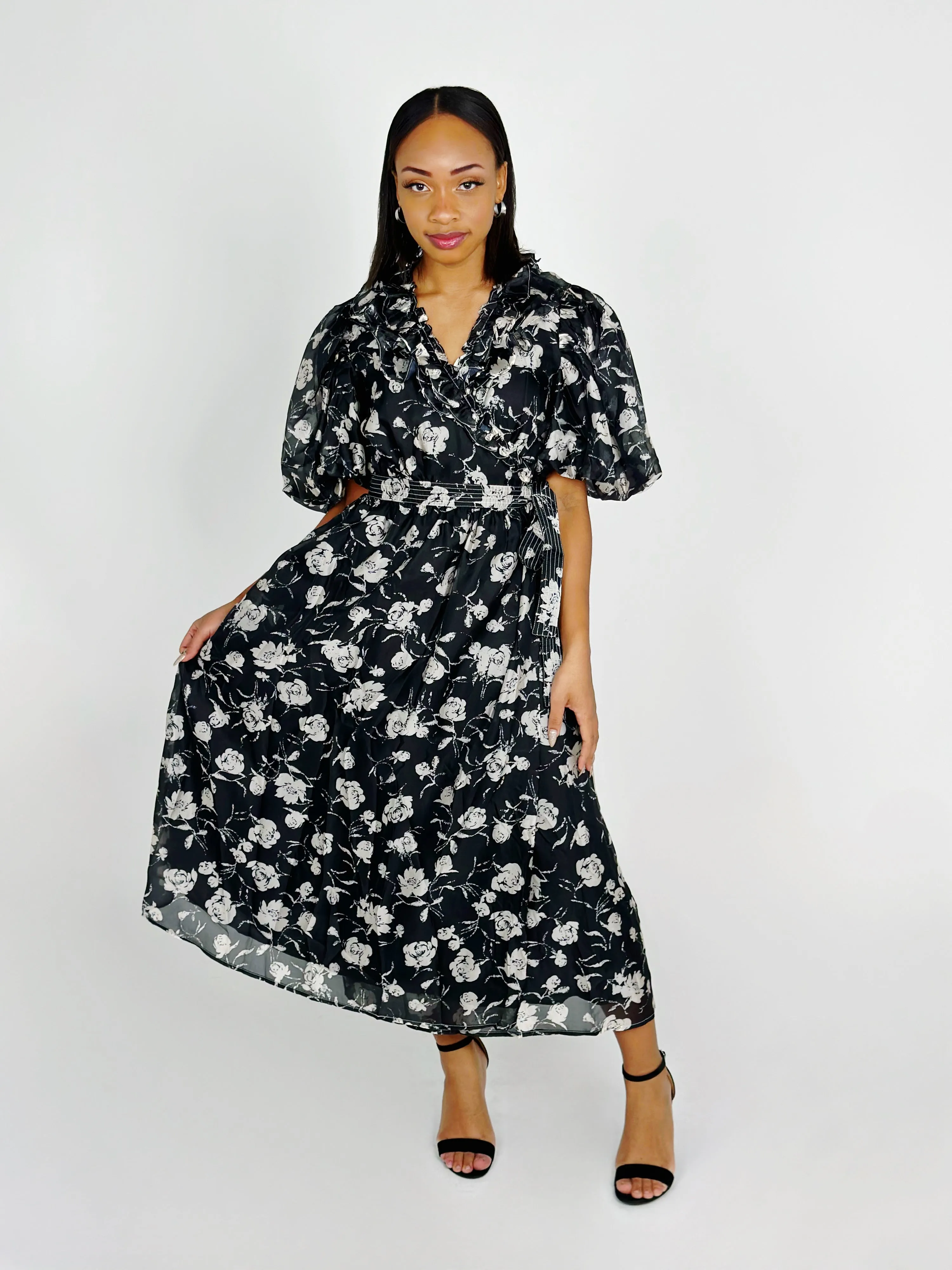 Black Wrap Midi Dress