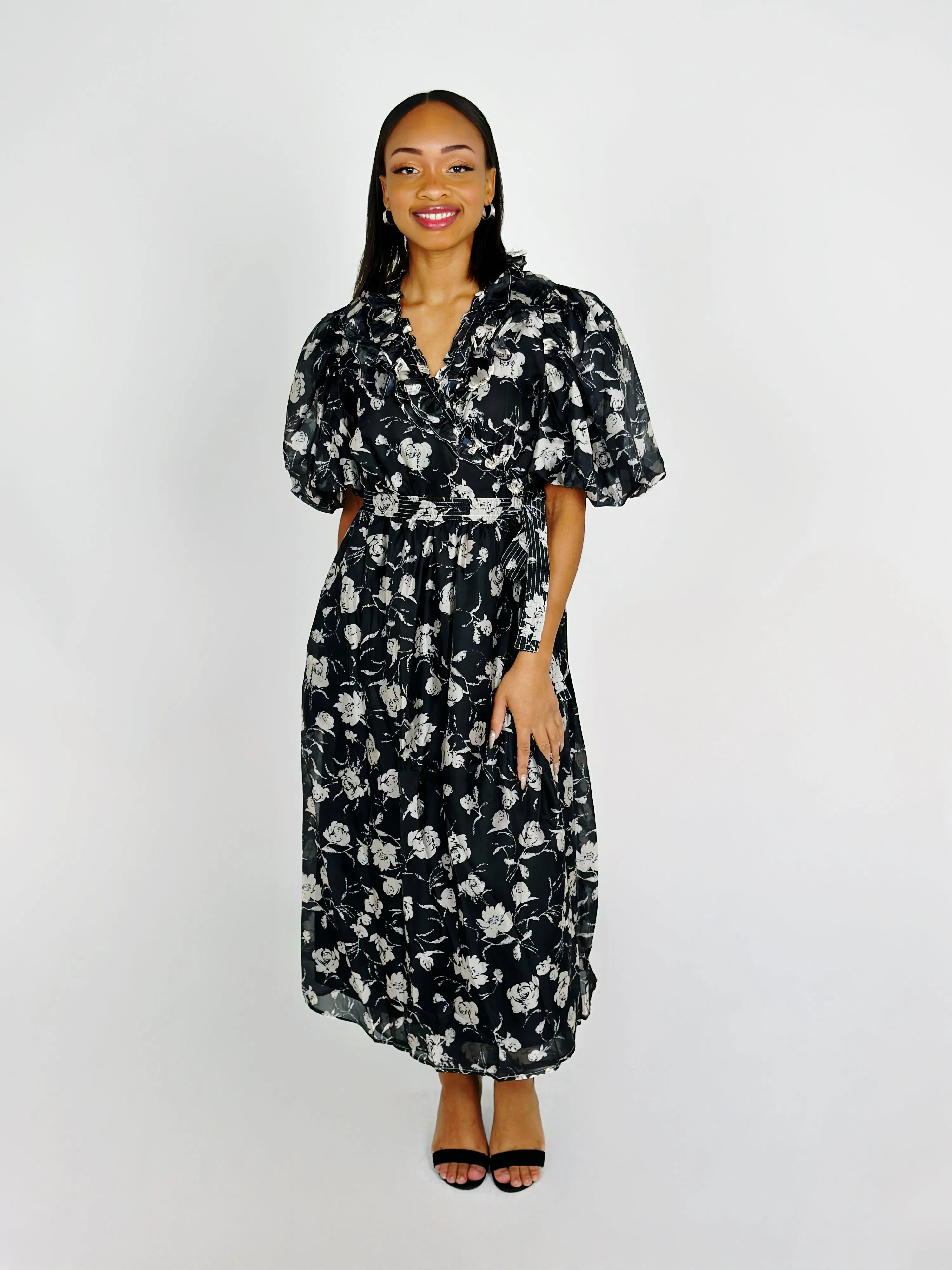 Black Wrap Midi Dress