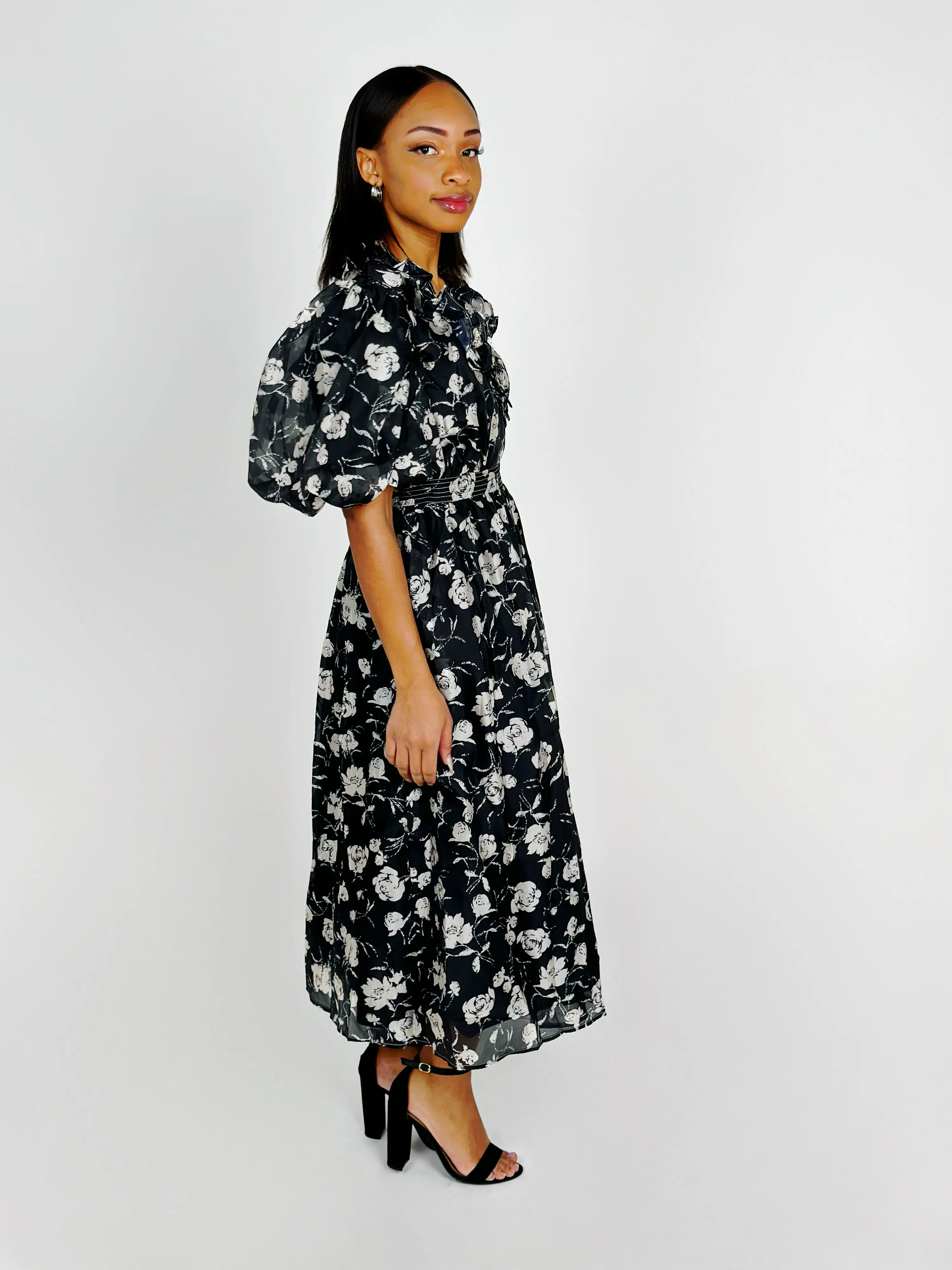 Black Wrap Midi Dress