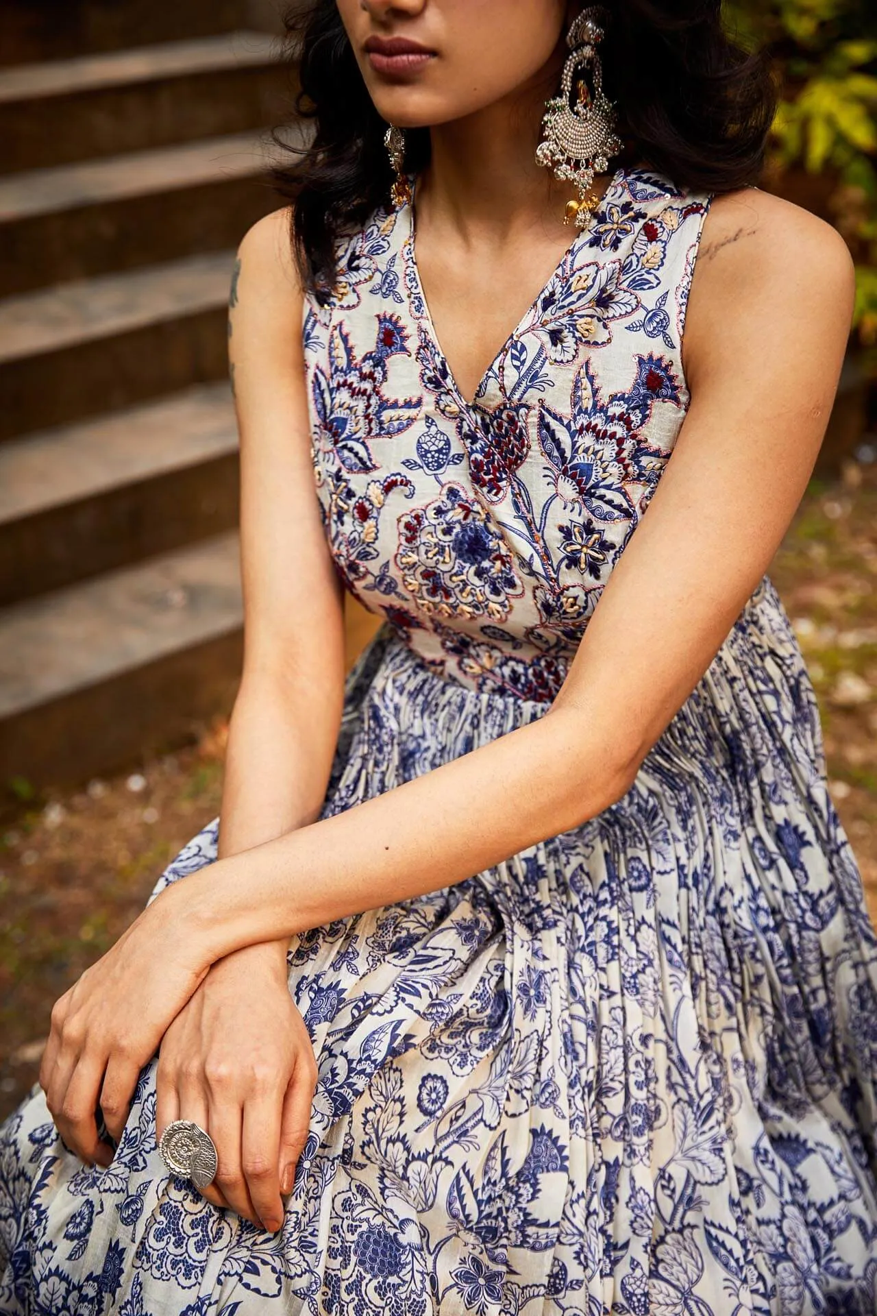 Blue Printed Gown