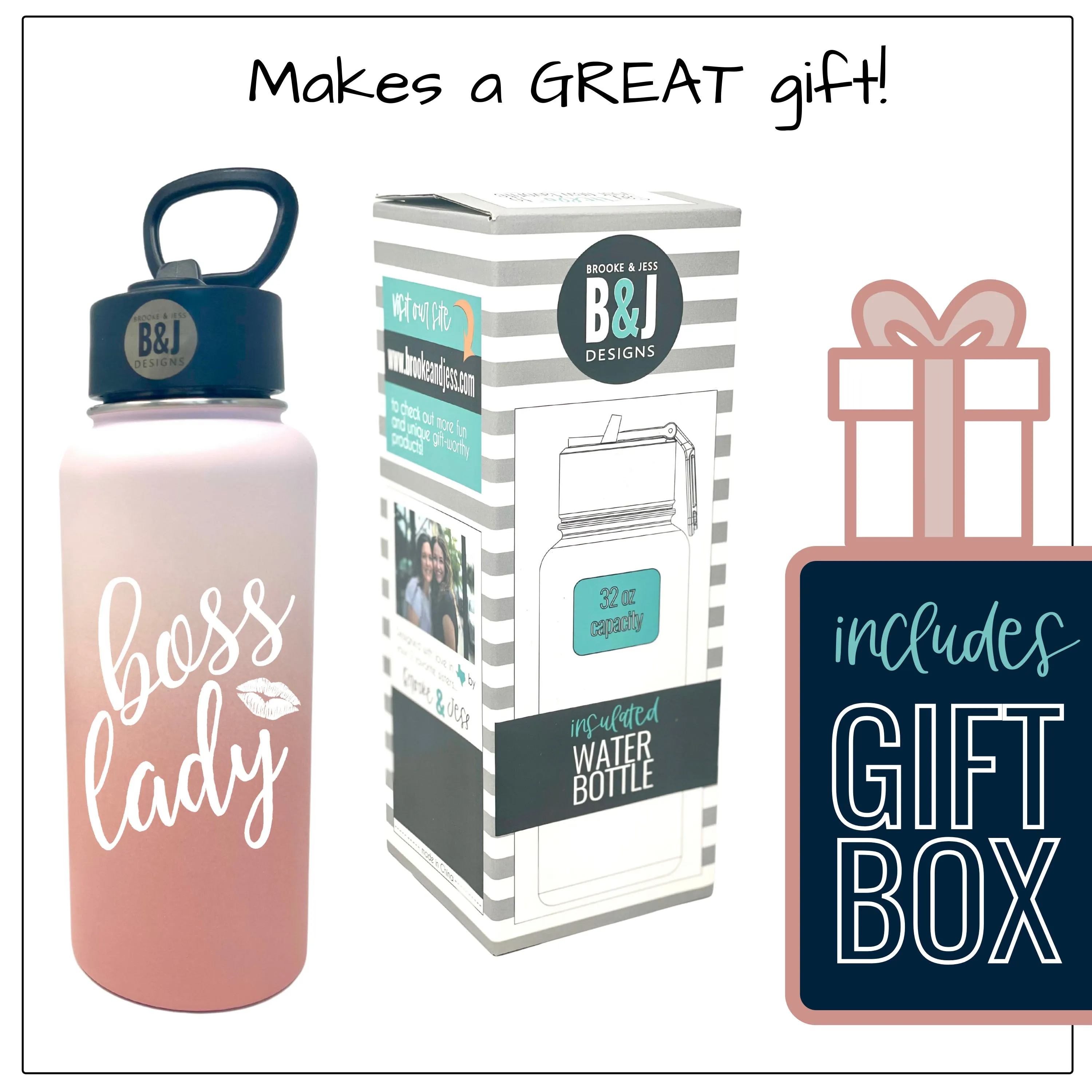 Boss Lady 32 oz Rose Gold Water Bottle for Bosses