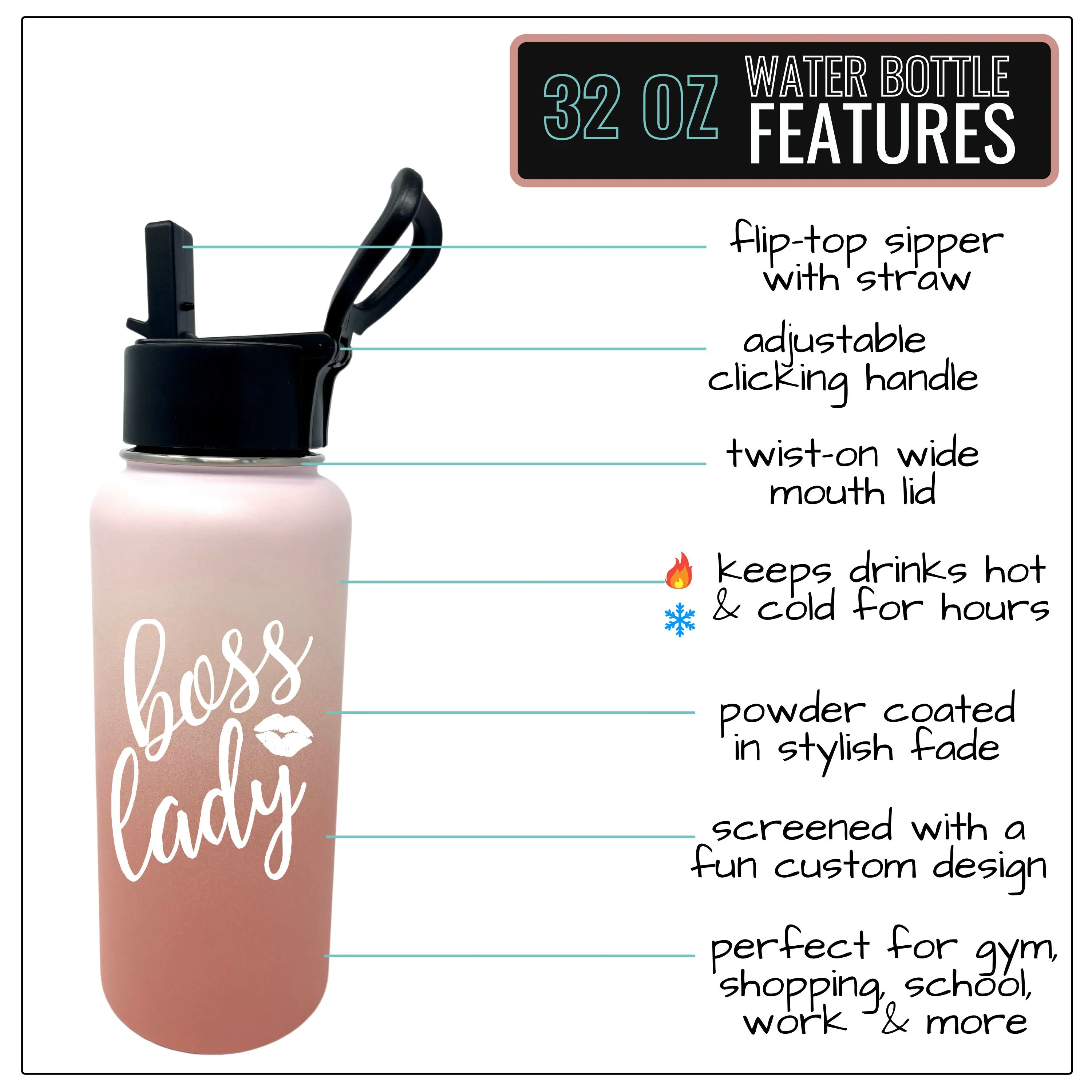 Boss Lady 32 oz Rose Gold Water Bottle for Bosses