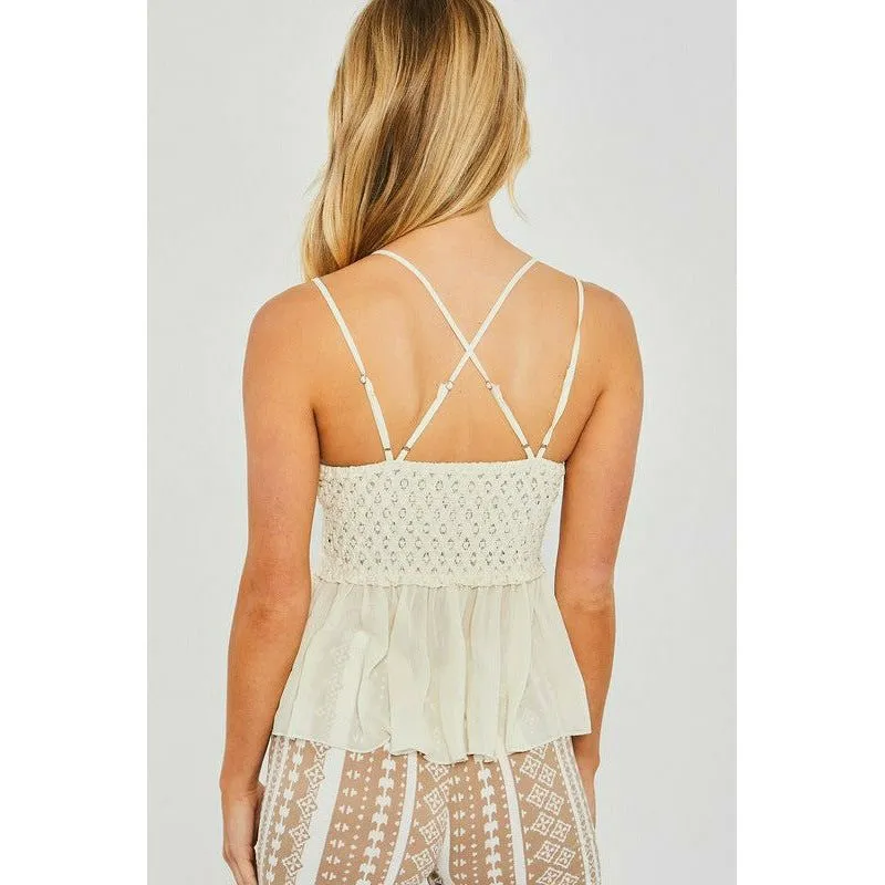 Casual Sleeveless Lace Sheer Top