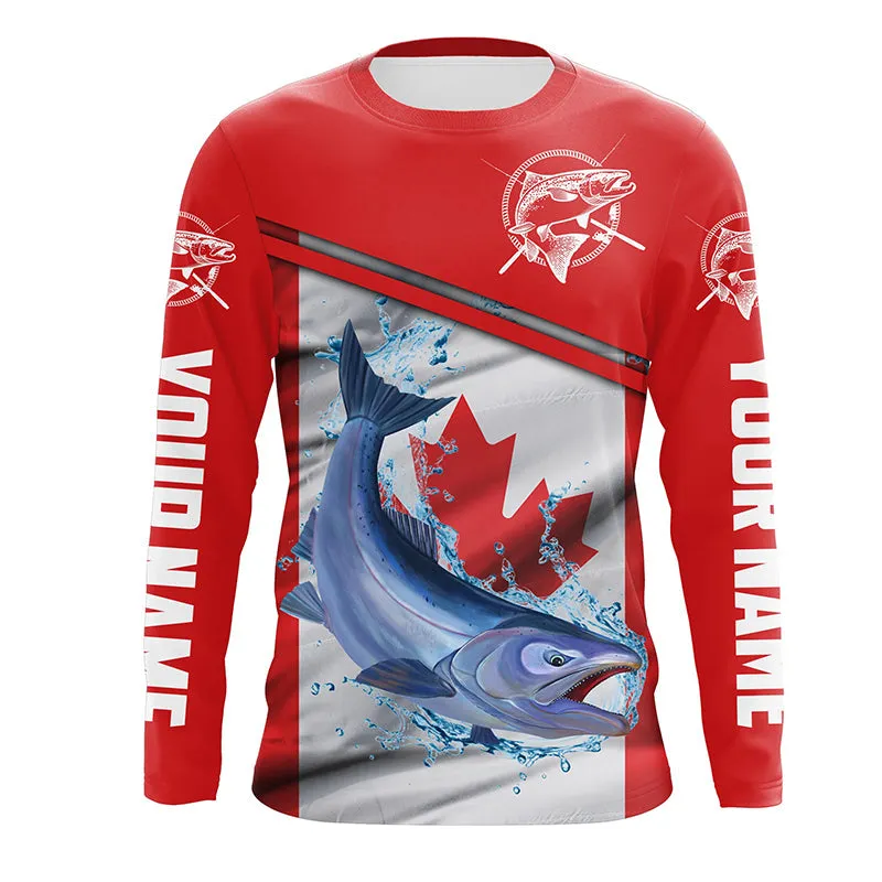 Chinook Salmon Fishing Canada Flag Custom Name All Over Printed UV Protection Shirts TTS0677