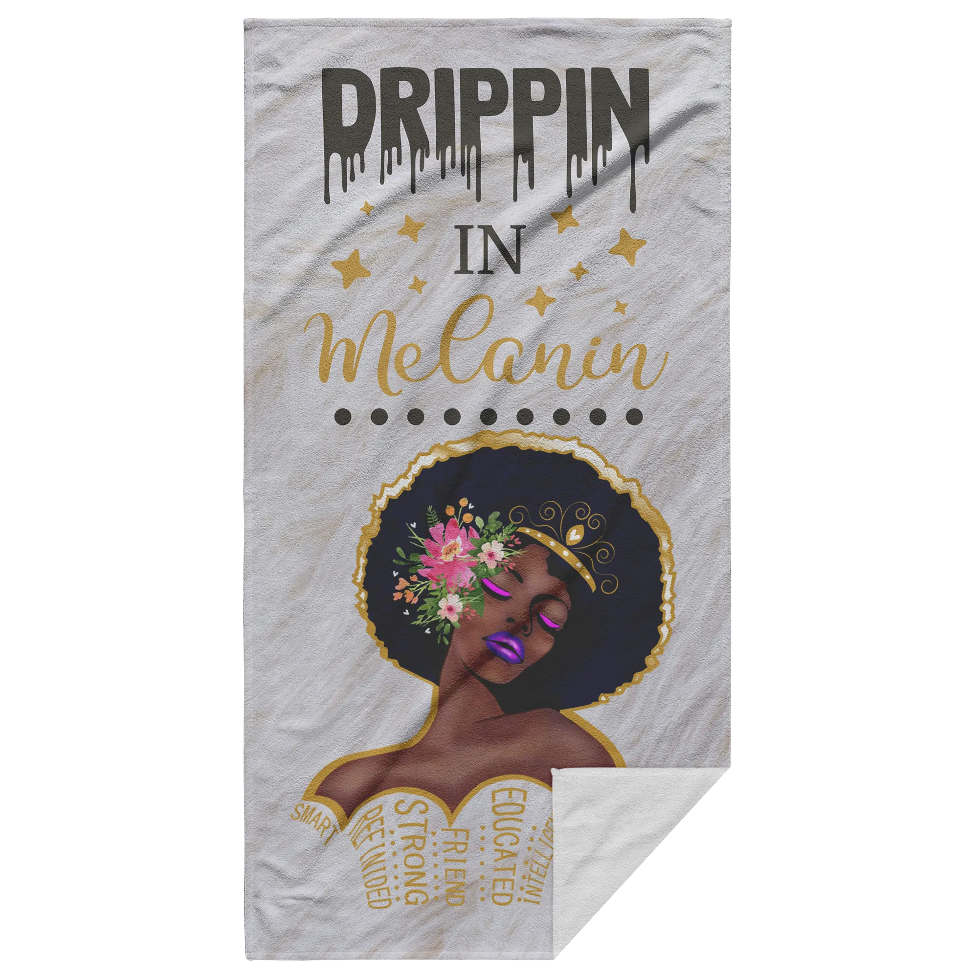 Drippin In Melanin Afro Girl Beach Towel | Salt Life | Summertime | Travel Gifts | Gifts for Her