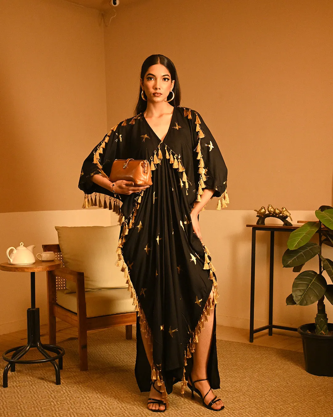 Gold Bird Foil kaftan