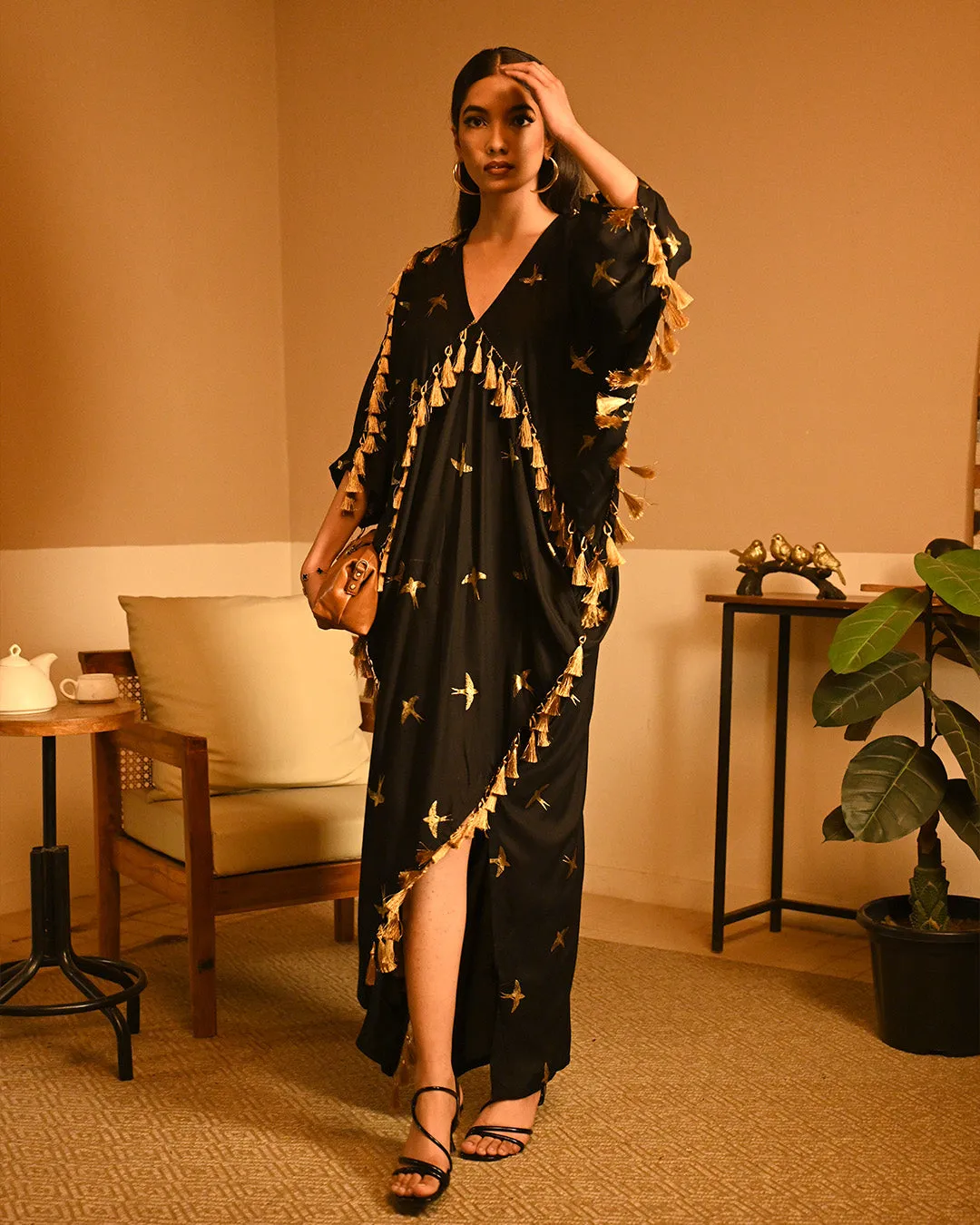 Gold Bird Foil kaftan