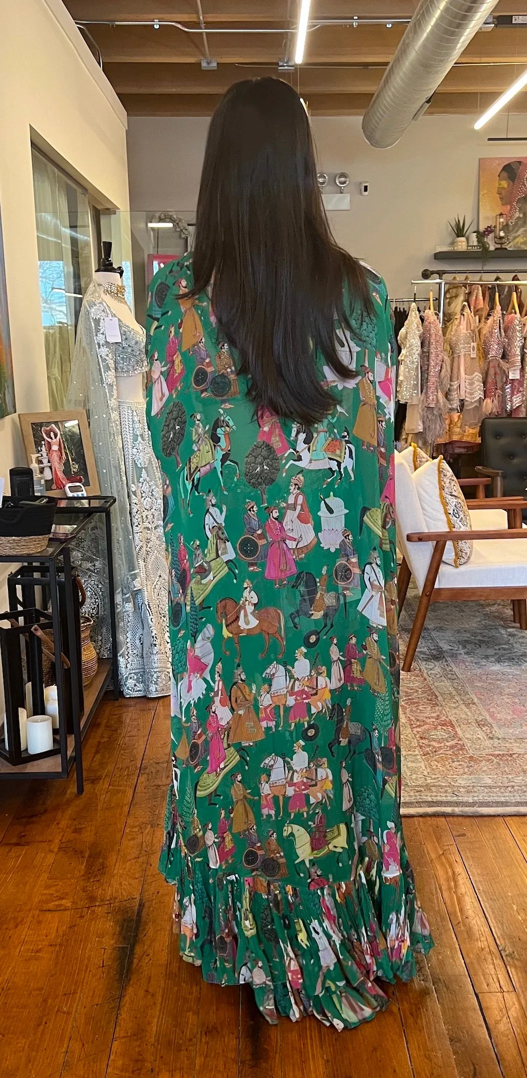 Green Printed Cape Skirt Set