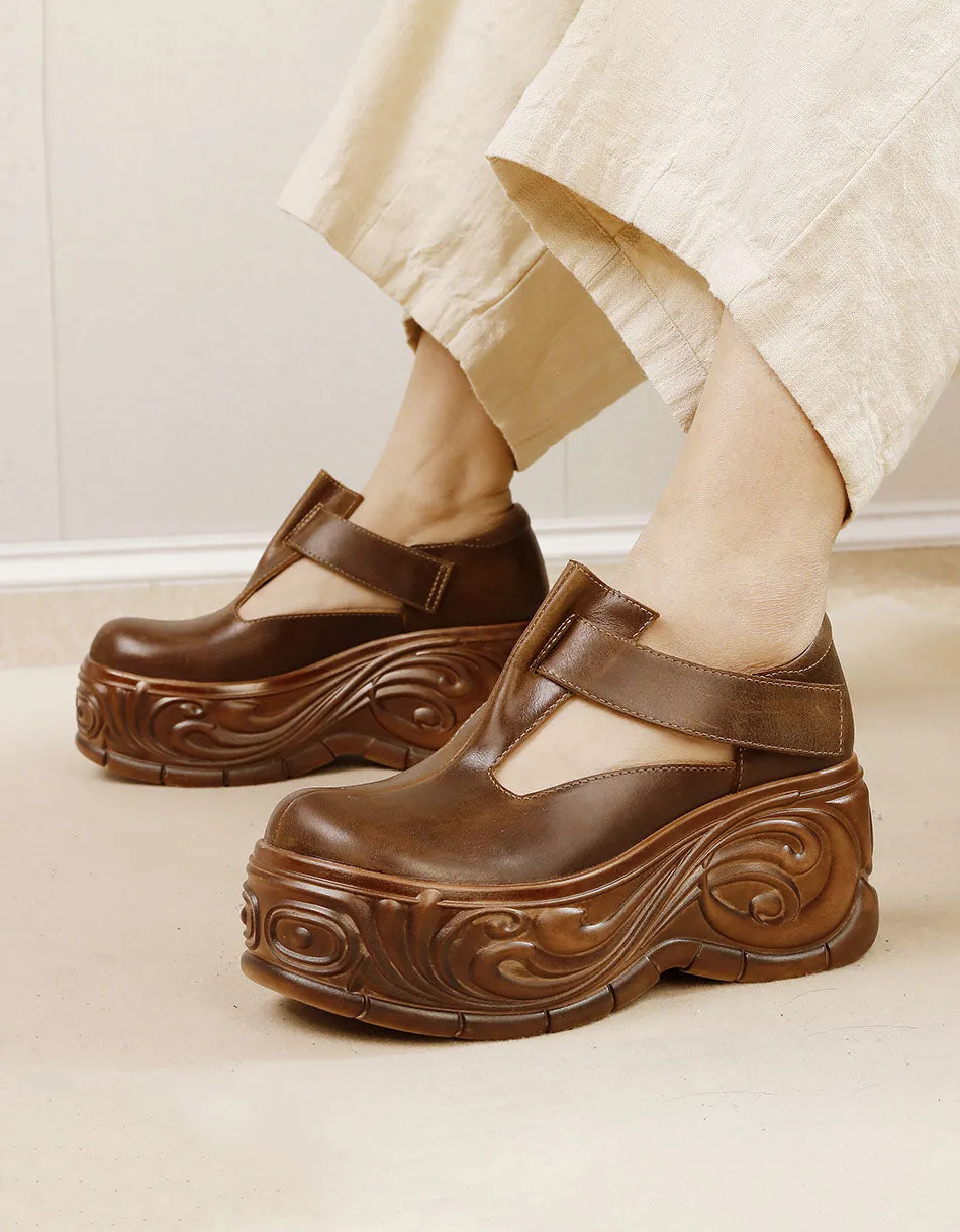 Handmade T-Strap Hollow Platform Sandals