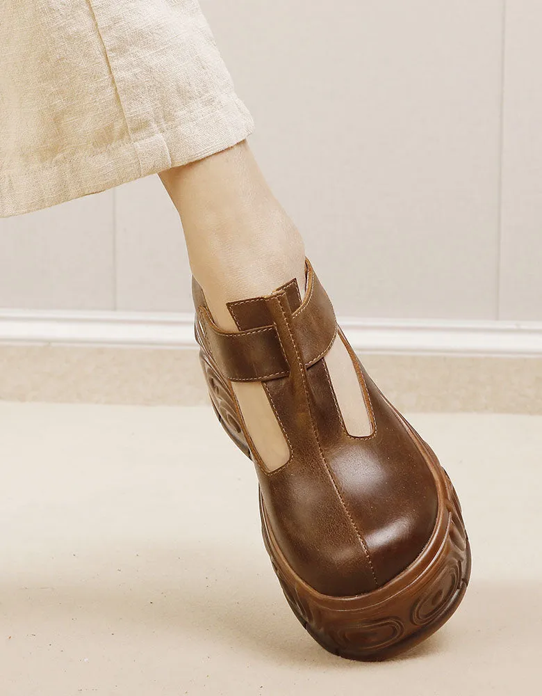 Handmade T-Strap Hollow Platform Sandals