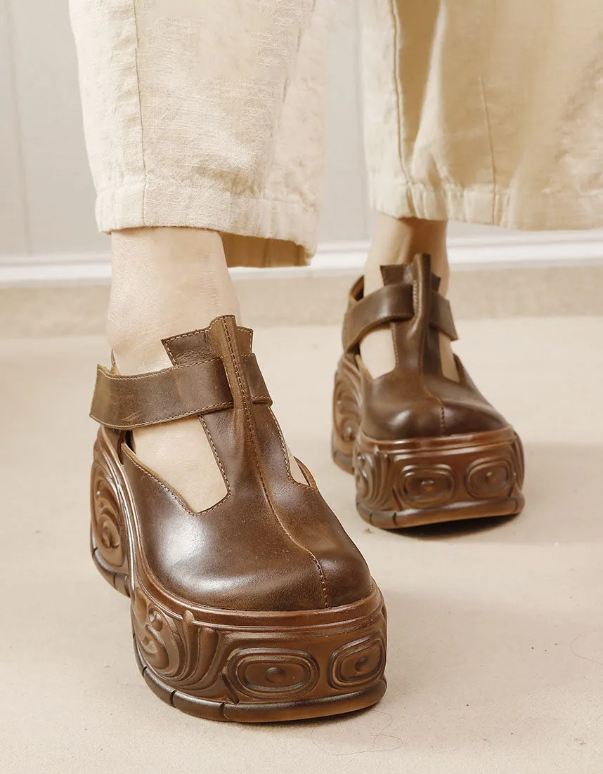 Handmade T-Strap Hollow Platform Sandals