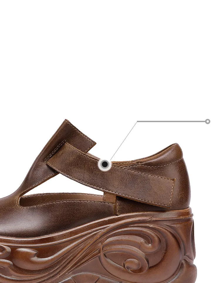 Handmade T-Strap Hollow Platform Sandals