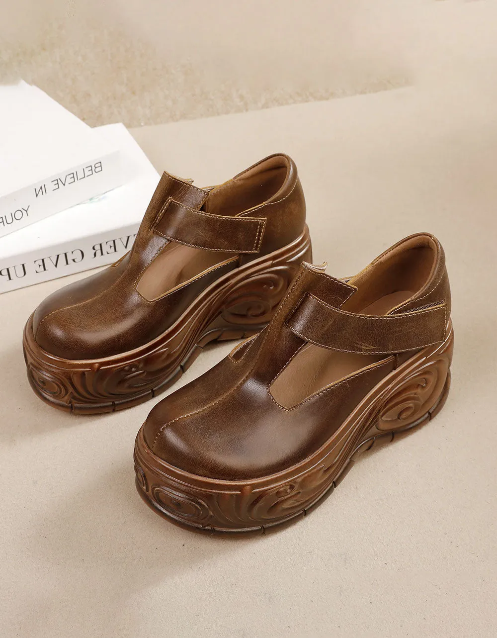 Handmade T-Strap Hollow Platform Sandals