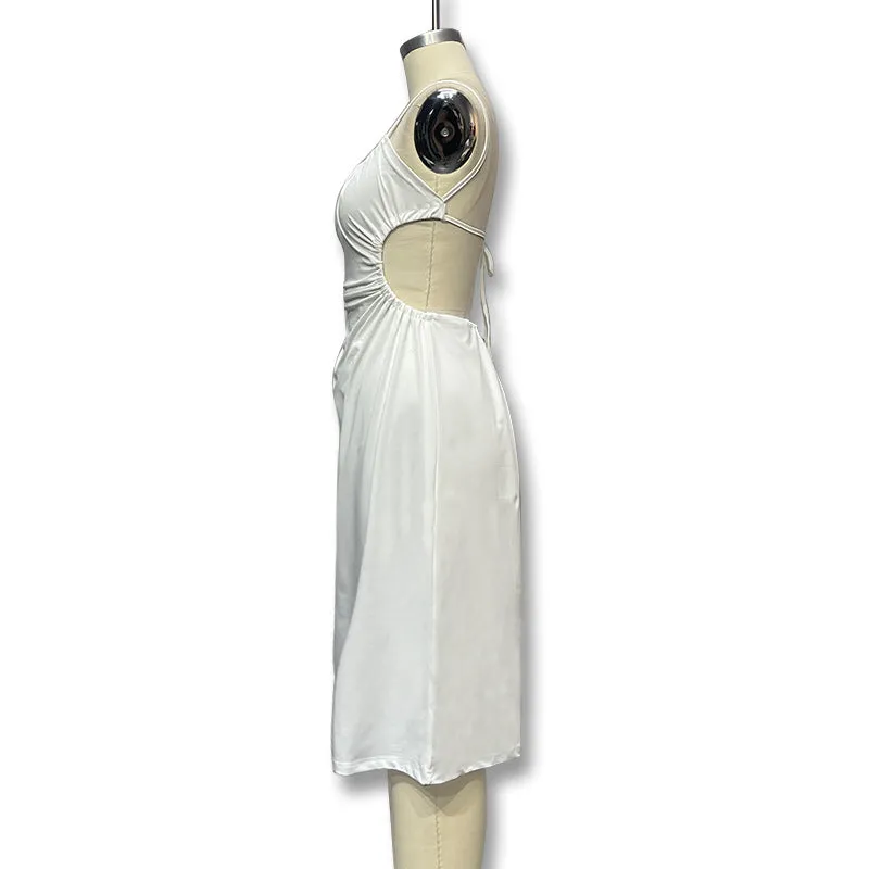 INS 2023 Summer New Women's Dress, Waist Pleated, Open Back, Strappy Dress for Women, Resort Dress  C-240731-L5