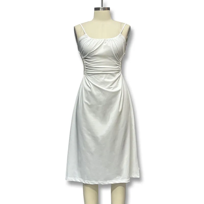 INS 2023 Summer New Women's Dress, Waist Pleated, Open Back, Strappy Dress for Women, Resort Dress  C-240731-L5