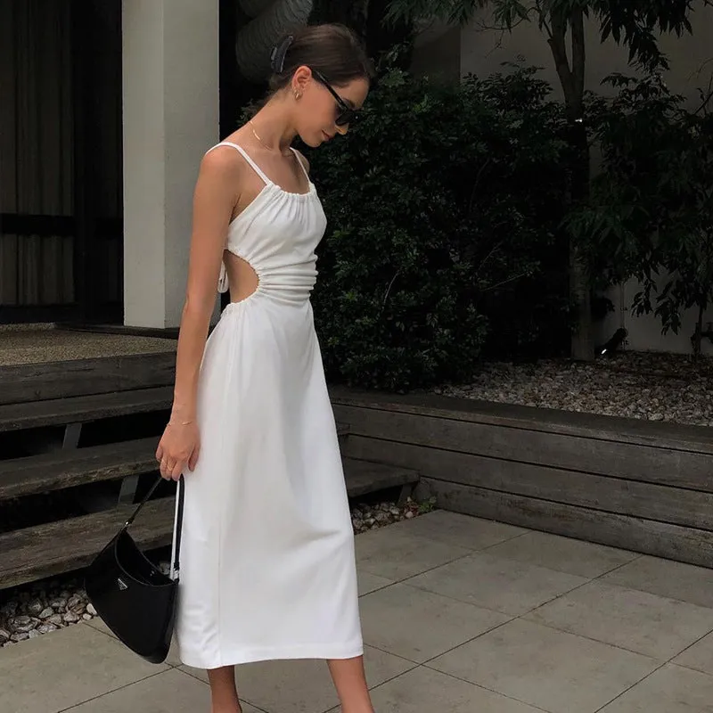 INS 2023 Summer New Women's Dress, Waist Pleated, Open Back, Strappy Dress for Women, Resort Dress  C-240731-L5