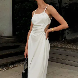 INS 2023 Summer New Women's Dress, Waist Pleated, Open Back, Strappy Dress for Women, Resort Dress  C-240731-L5