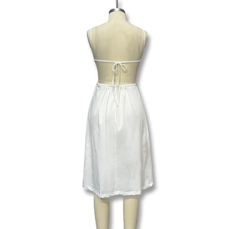 INS 2023 Summer New Women's Dress, Waist Pleated, Open Back, Strappy Dress for Women, Resort Dress  C-240731-L5