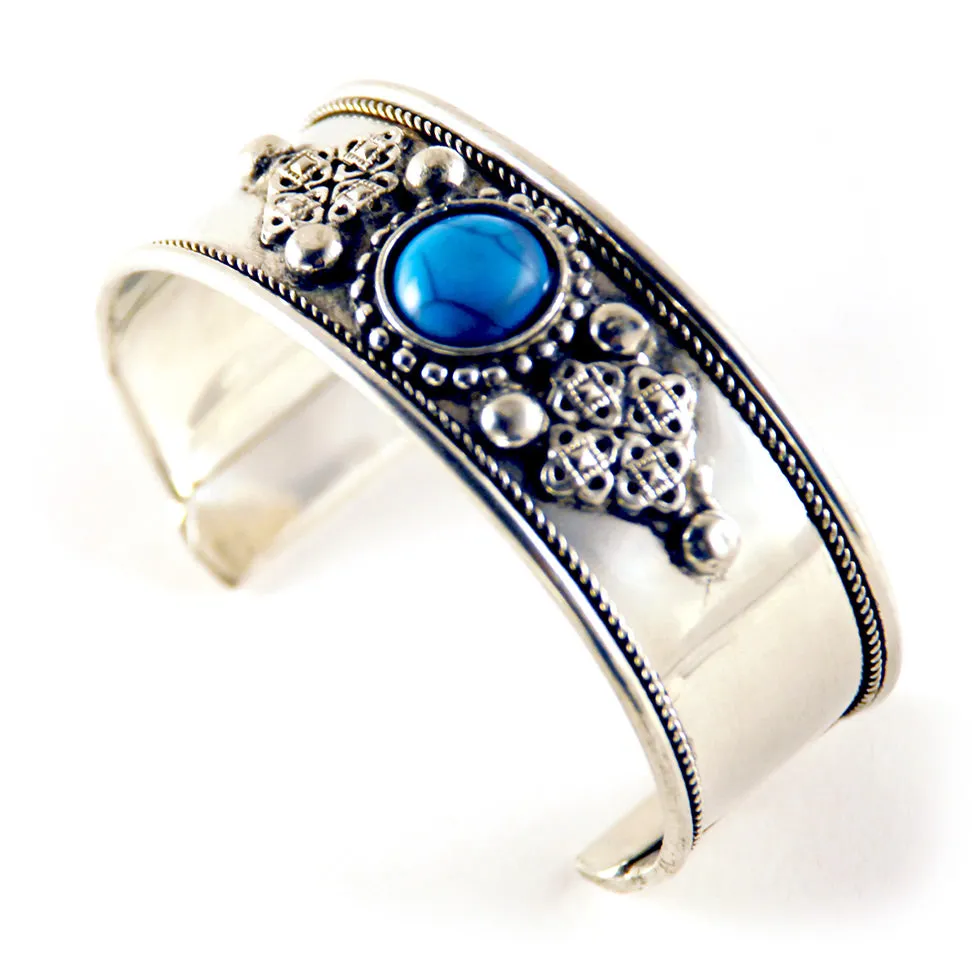Iris: Athena's Embossed Edge Stone Cuff Bracelet