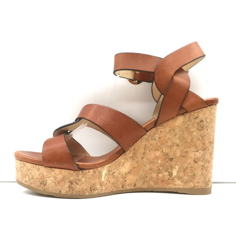 Jimmy Choo Aleili Cork Platform Wedge Sandals Brown Leather Size 36