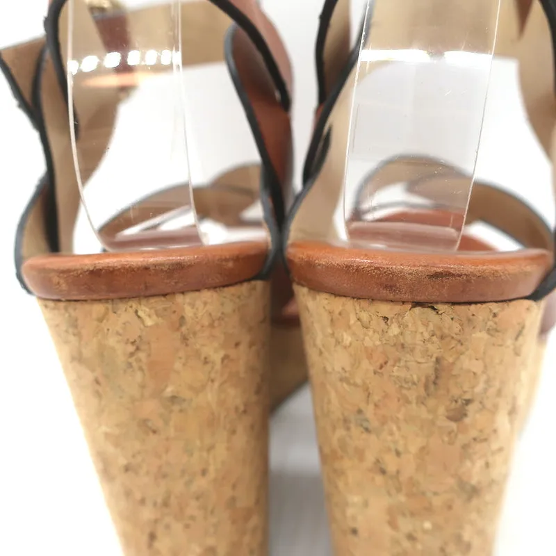 Jimmy Choo Aleili Cork Platform Wedge Sandals Brown Leather Size 36