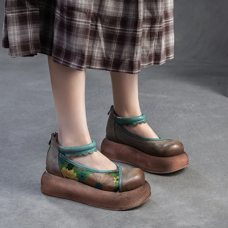 Ladies Spring Vintage Ethnic Style Printed Soft Platform Sandals
