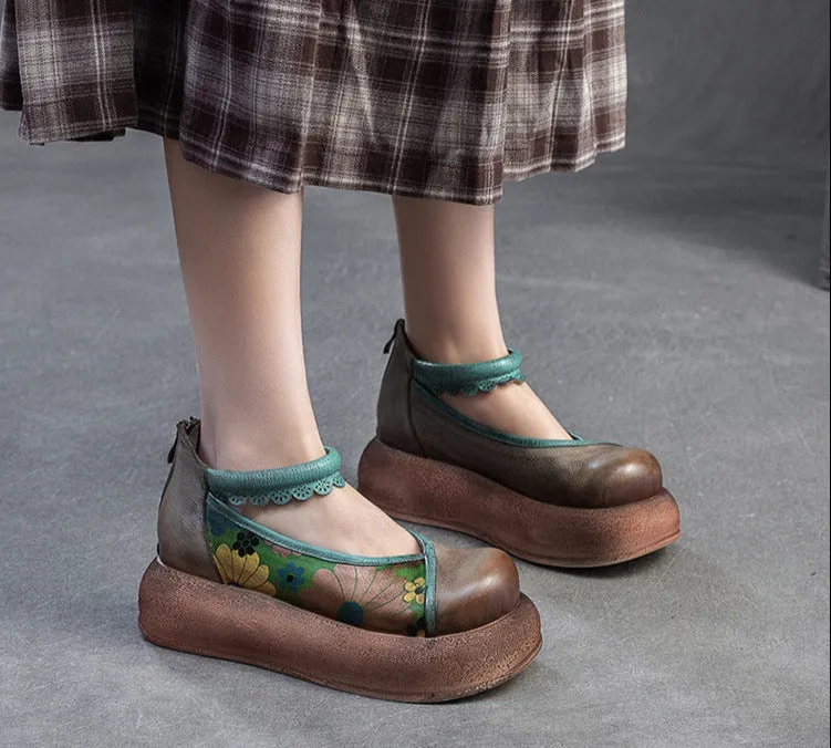 Ladies Spring Vintage Ethnic Style Printed Soft Platform Sandals