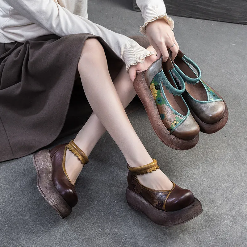 Ladies Spring Vintage Ethnic Style Printed Soft Platform Sandals