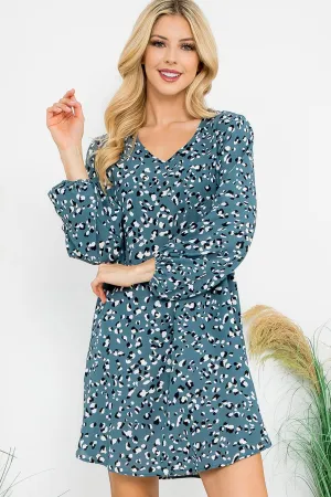 Long Tunnel Sleeve Animal Printed Woven Dress