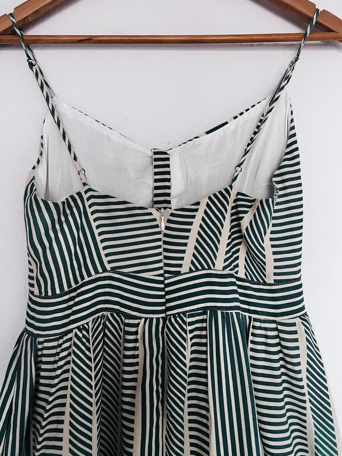 LUSH Womens Green Striped Dress Sz S Tie Front Midi Bow 100% Cotton