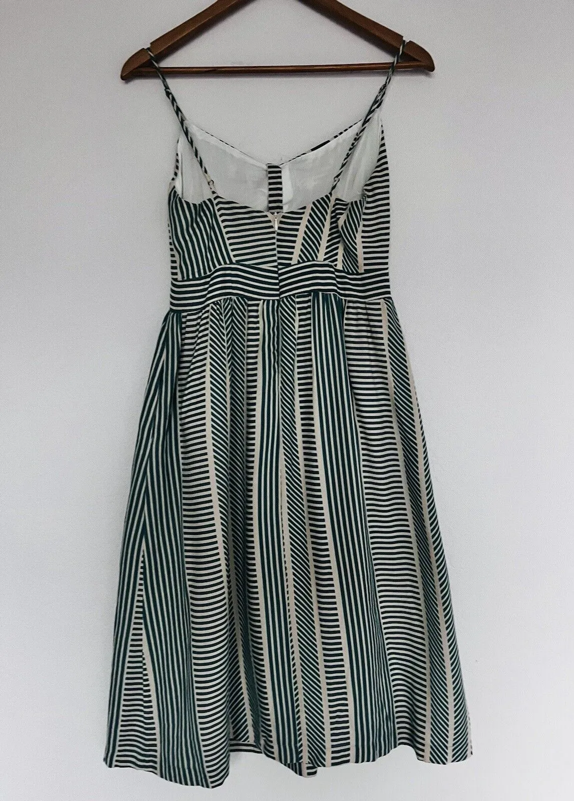 LUSH Womens Green Striped Dress Sz S Tie Front Midi Bow 100% Cotton
