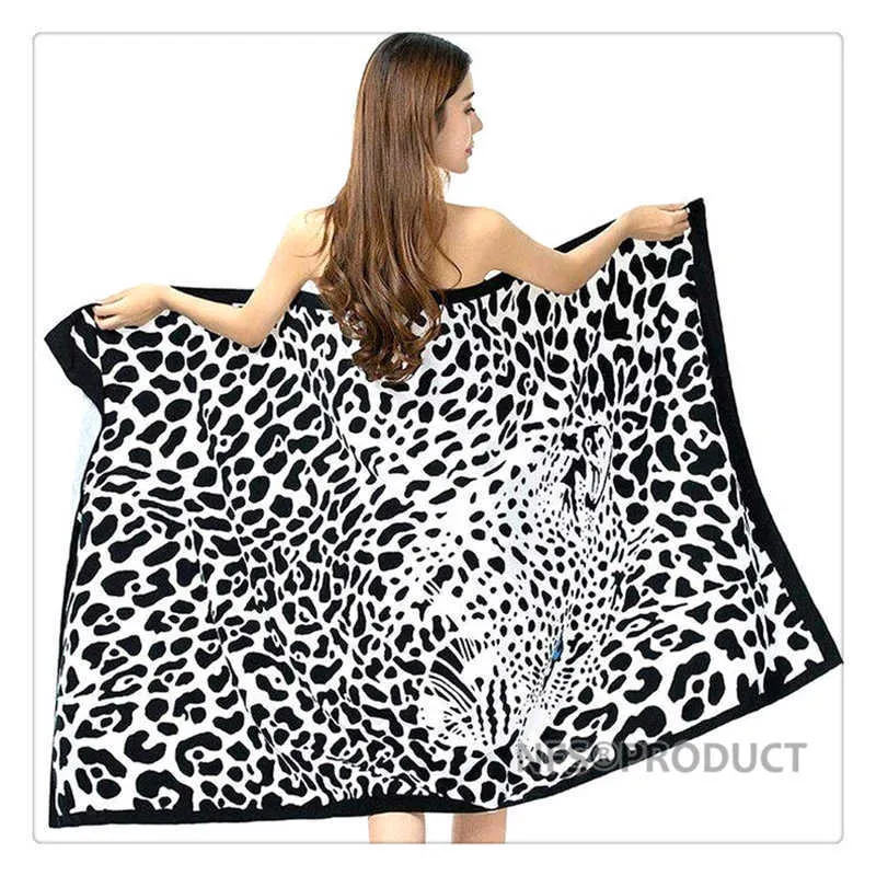 Microfiber Beach Towel Oversized Black Leopard Print