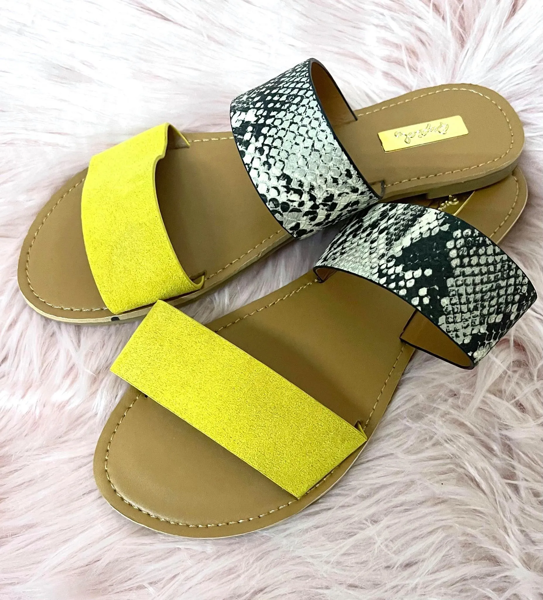 Mustard & Snakeskin Strappy Sandals