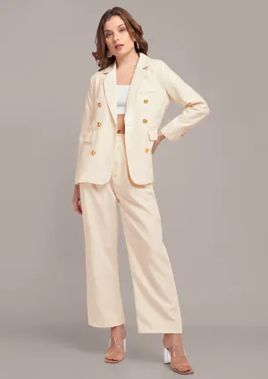 Oversized Off White blazer and pant set with golden buttons