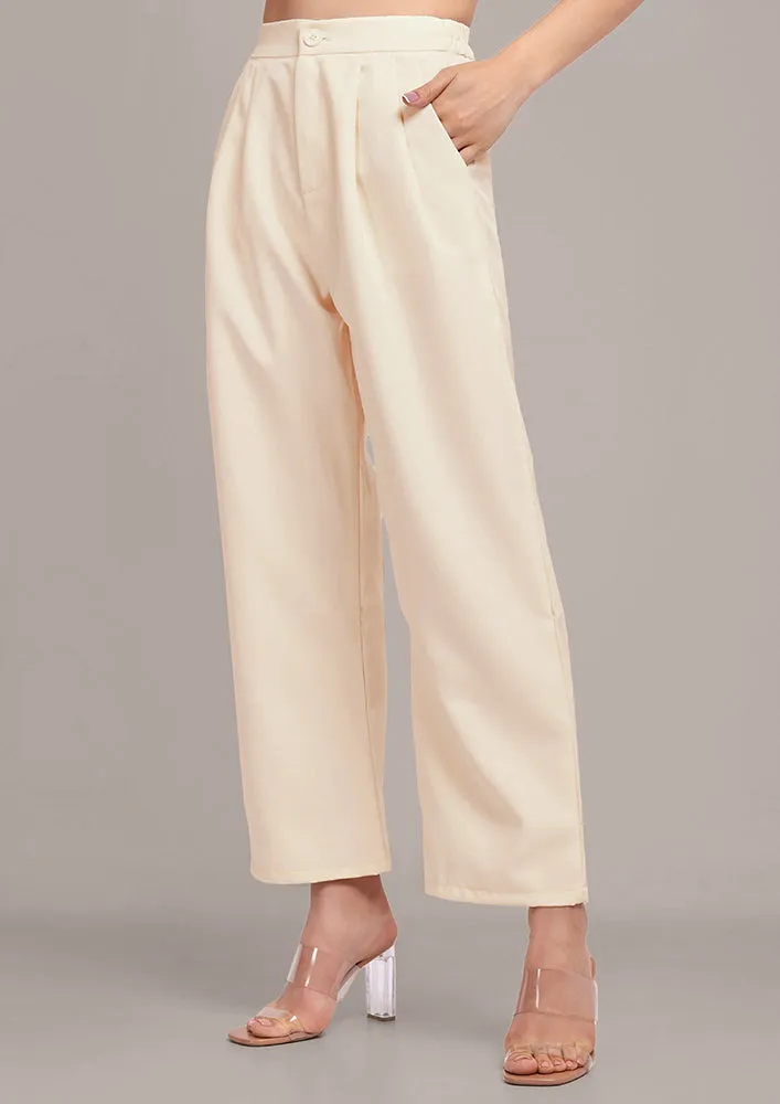 Oversized Off White blazer and pant set with golden buttons