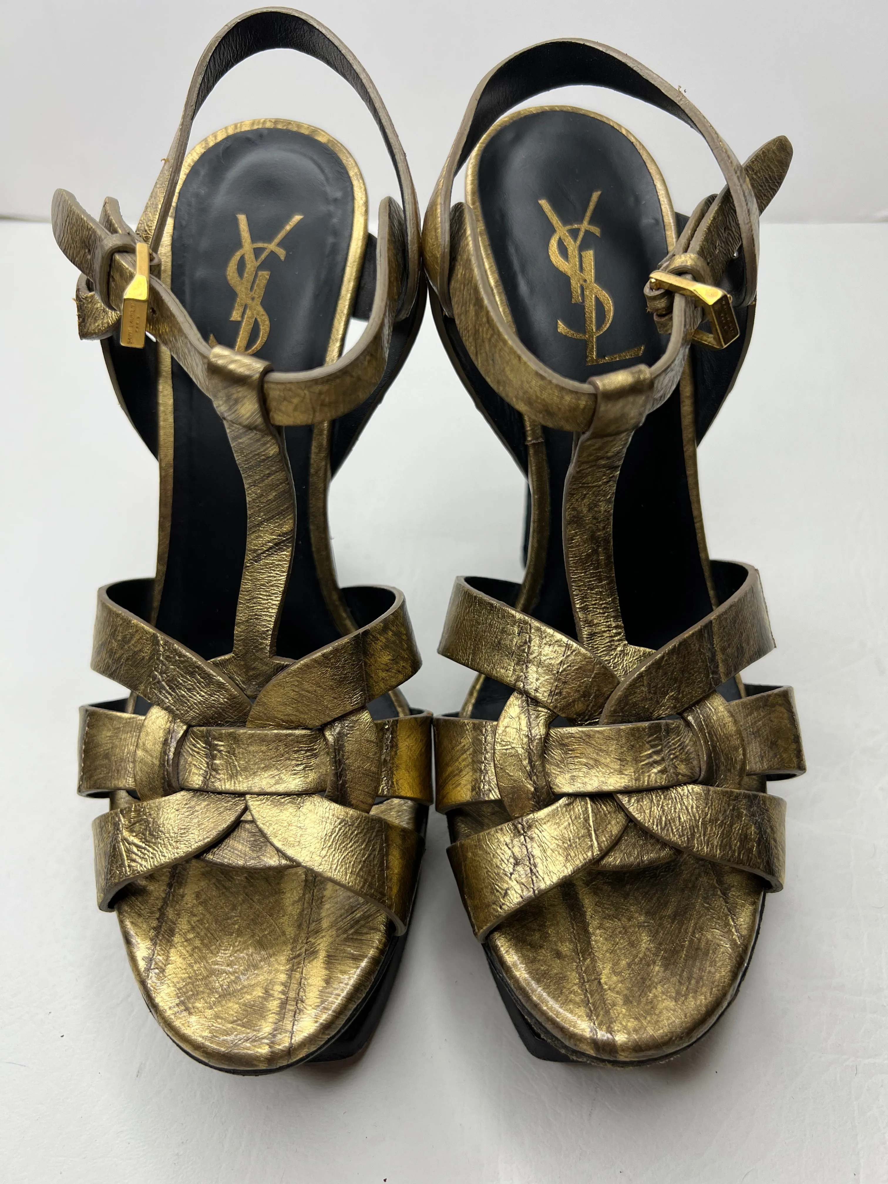 SAINT LAURENT YSL TRIBUTES METALLIC GOLD/BLACK OMBRE SIZE 37.5 /7.5 - RARE