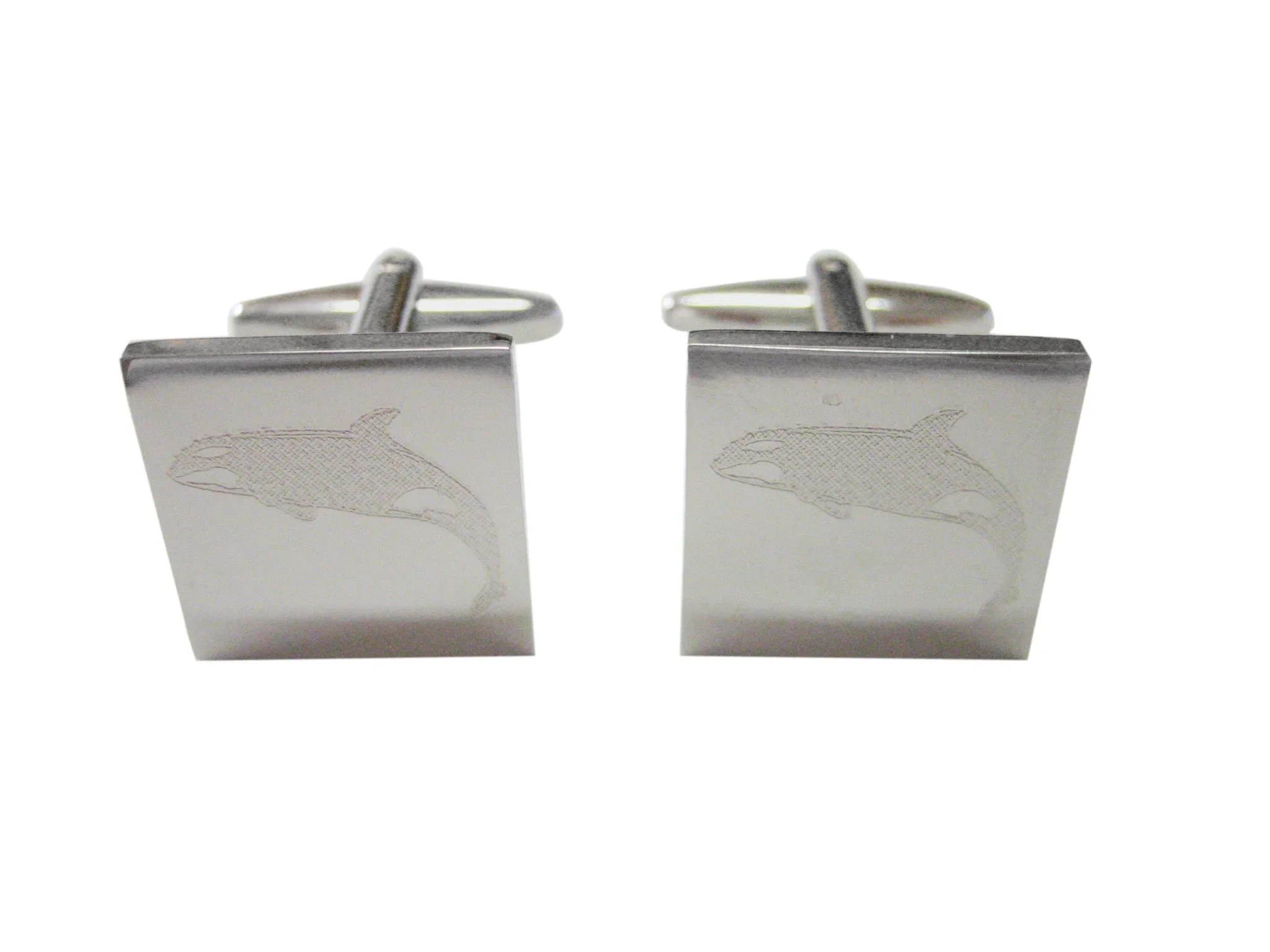 Silver Toned Etched Jumping Killer Whale Orca Cufflinks