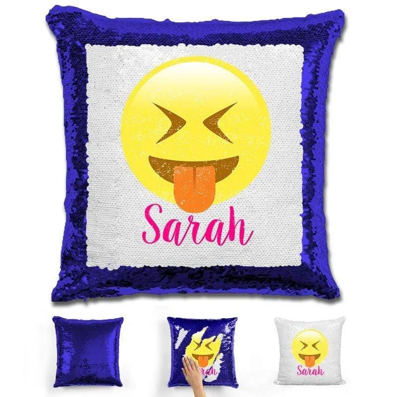 Squinting Eyes Emoji Personalized Magic Sequin Pillow
