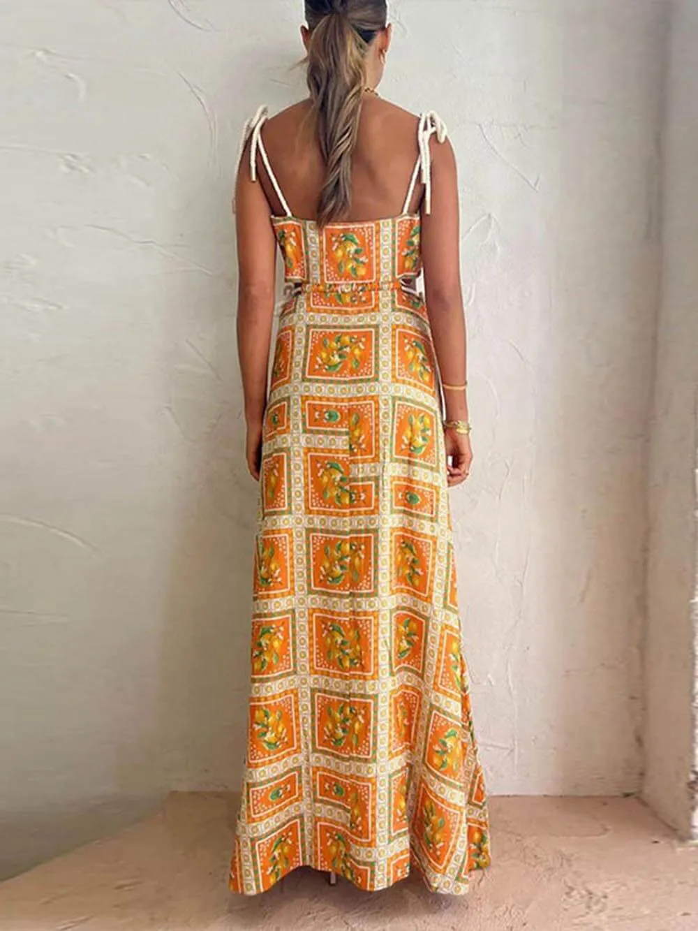 Unique Lemon Stylish Print Strappy Dress