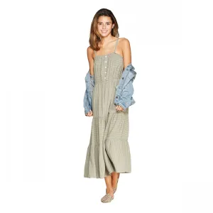 Universal Thread Striped Sleeveless Square Neck Button Front Tier Midi Dress
