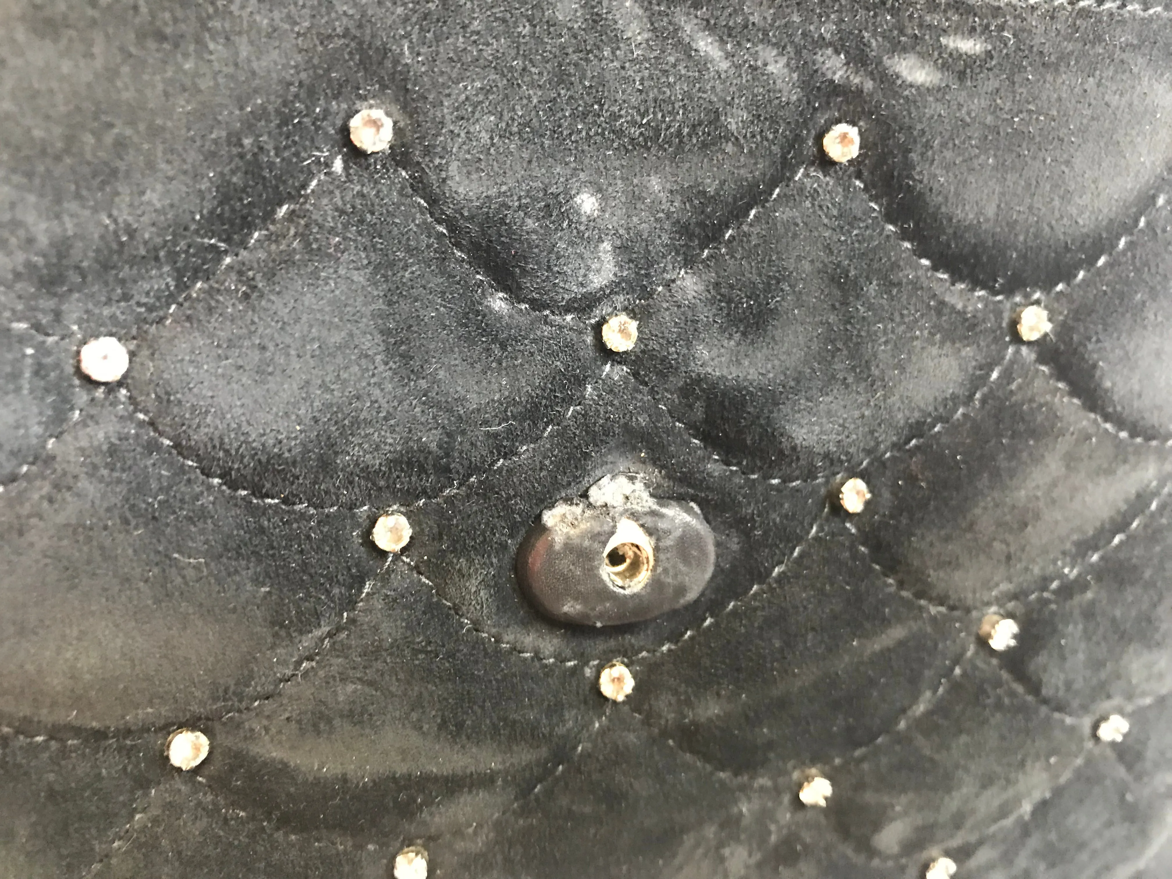 Vintage Valentino Garavani black suede leather shoulder bag, clutch purse with crystal stones and scale quilted stitches. 050816f4